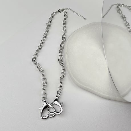 ダブルハート ネックレス チェーン付き 金属アレルギー対応 レディース ペンダント アクセサリー チタンスチール シンプル DTC-639342215157