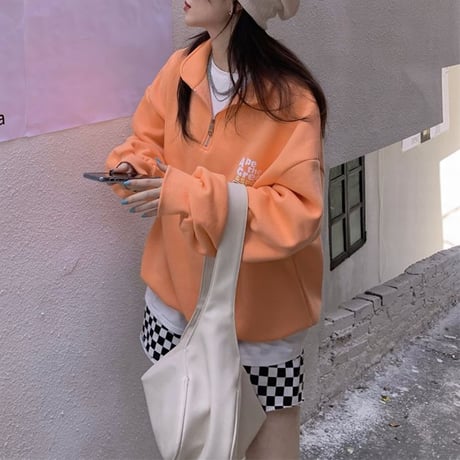 ハーフジップ POLO襟 トップス トレーナー フリース 裏起毛 プルオーバー 長袖 ゆったり 韓国ファッション レディース カジュアル 大人可愛い ガーリー DTC-664779833427