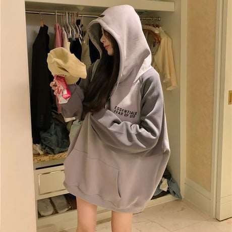 バイカラー パーカー ダークグレー プルオーバー オーバーサイズ ビッグシルエット レトロ 韓国ファッション レディース カジュアル 韓国ストリートファッション DTC-684860027672_dg