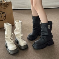 厚底 ショートブーツ 22.5～25.0cm エンジニアブーツ PU フェイクレザー 厚底ブーツ プラットフォーム ブーツ カジュアル 韓国ファッション レディース DTCA-824995505536