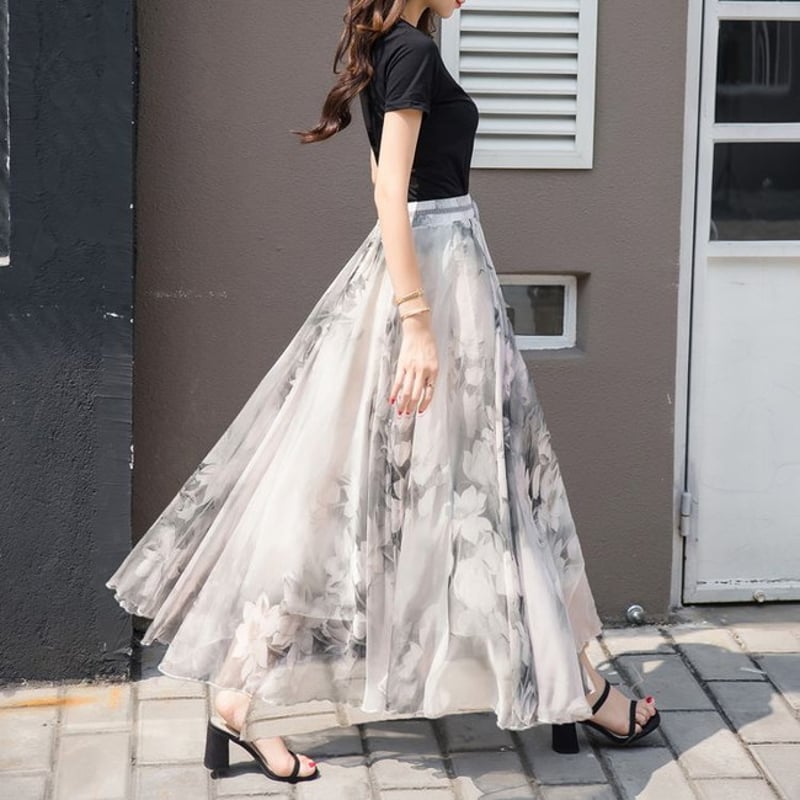 入荷now 口コミ 花柄スカート チュールスカート ハイウエスト シフォン 総柄 服&ファッション小物