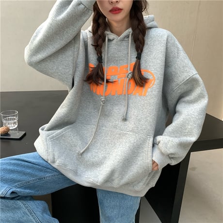 パーカー プルオーバー プラスベルベット  オーバーサイズ シンプル ルーズ レトロ 韓国ファッション レディース トップス ガーリー カジュアル ストリート系 DTC-657899306724