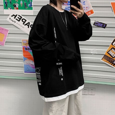 ユニセックス Tシャツ 長袖 韓国ファッション メンズ レディース ラウンドネック シンプル 英字 プリント オーバーサイズ 大きいサイズ ルーズ ストリート DTC-624323933048