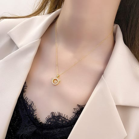 サークル ネックレス 天使の羽 チェーン付き 金属アレルギー対応 CZ ペンダント アクセサリー チタン メッキ 韓国アクセサリー DTC-622240378318