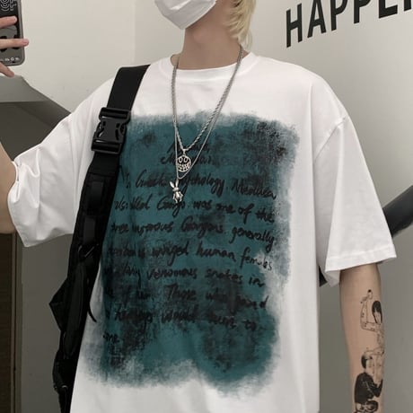 ユニセックス Tシャツ 半袖 レタープリント 英字 ラウンドネック オーバーサイズ トップス 大きめ カジュアル ストリートファッション DTC-640058576164