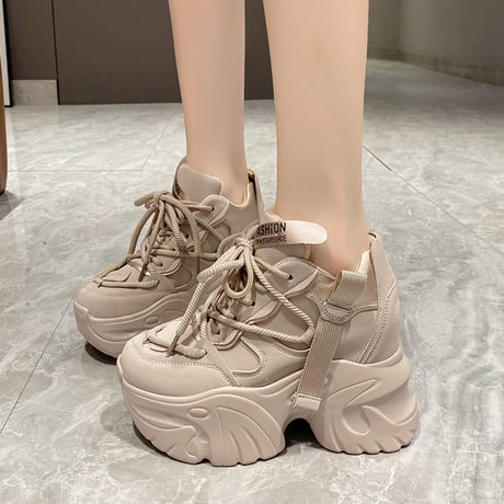 厚底 スニーカー ダッドスニーカー 22.0～24.5cm レースアップ ダッドシューズ 厚底スニーカー カジュアル 韓国ファッション レディース DTC-742606652067