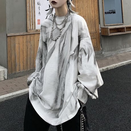 ユニセックス タイダイ染め Tシャツ 長袖 オーバーサイズ 韓国ファッション メンズ レディース ロンT ルーズ カジュアル ストリートファッション DTC-602359639624