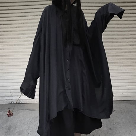 アシンメトリー ロングシャツ 長袖 ルーズ 韓国ファッション レディース シャツワンピース シャツ アシメ 不規則デザイン 暗黒系 ドルマンシャツ ガーリー DTC-601048675644