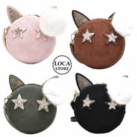 レディース ミミ付きミニショルダーバッグ クロスボディバッグ プラスファーボンボンキーホルダー 韓国ファッション (DCT-601880693871)