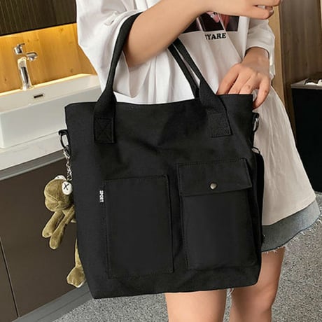 2way かえるのマスコット付き帆布バッグ ショルダーバッグ 肩掛け マスコットキーホルダー 韓国ファッション ユニセックス レディース メンズ DCT-618944290819
