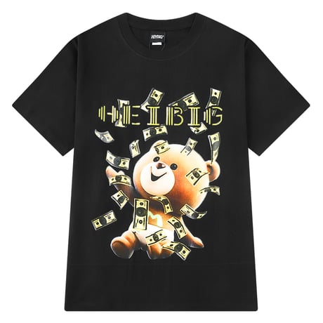 ユニセックス Tシャツ 半袖 メンズ レディース ラウンドネック お金をばら撒いてるクマちゃん ベアー プリント オーバーサイズ 大きいサイズ ルーズ ストリート TBN-620324568986