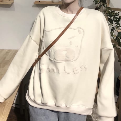 トレーナー プラスベルベット クマちゃん ベアー シンプル ルーズ オーバーサイズ ゆったり 大きめ 韓国ファッション レディース ガーリー カジュアル DTC-658810069735