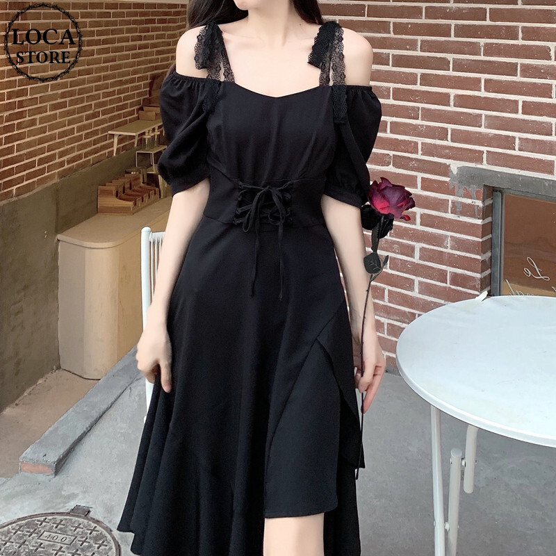 不規則デザイン スリミングワンピース アシンメトリー ウエストレース