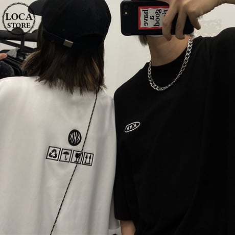 【2カラー】 ユニセックス Tシャツ 半袖 刺繍 クルーネック オーバーサイズ ゆったり シンプル 韓国ファッション メンズ レディース カジュアル ストリート系 DTC-640277176937