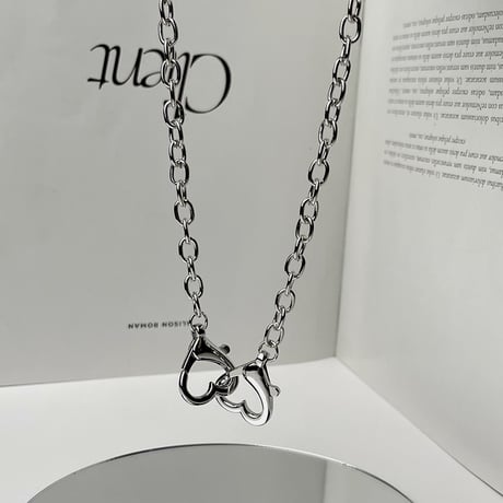 ダブルハート ネックレス チェーン付き 金属アレルギー対応 レディース ペンダント アクセサリー チタンスチール シンプル DTC-639342215157