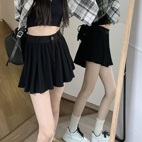 プリーツ ショートパンツ ハイウエスト Aライン ワイドパンツ レトロ 韓国ファッション レディース 大人可愛い ガーリー DTC-707576598152