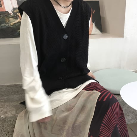 ニットベスト フロントボタン サイドスリット ルーズ 韓国ファッション レディース ベスト ゆったり 大きめ カジュアル 大人可愛い ガーリー DTC-654797621357