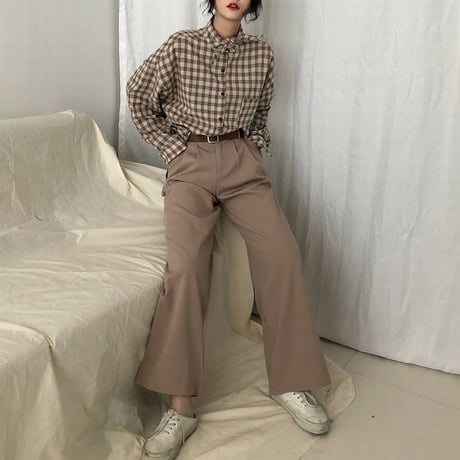 韓国ファッション チェック柄 シャツ ルーズ ゆったり 長袖 ストリート 襟ロング 大人カジュアル 秋 冬 オルチャン 韓国 レディース (DTC-601823900318_002)