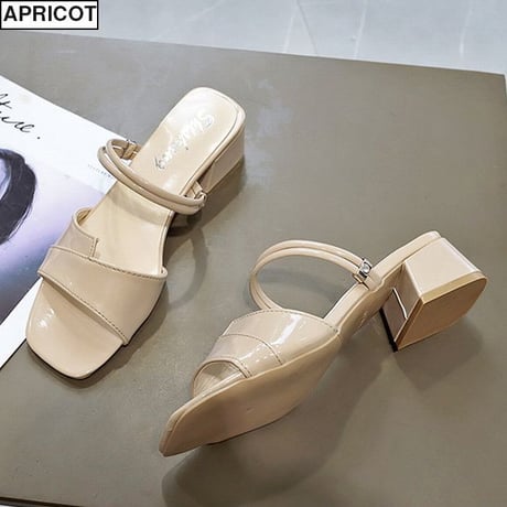 2WAY ストラップ サンダル チャンキーヒール 4cm スクエアトゥ 韓国ファッション レディース 痛くない かわいい 靴 歩きやすい 594723432026