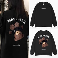 ユニセックス クマちゃん バックプリント スウェット トレーナー 裏起毛 オーバーサイズ カジュアル 韓国ファッション メンズ レディース ストリート系ファッション DTC-738776958973