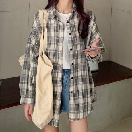 チェック柄 シャツ 薄手 オーバーサイズ チェックシャツ 長袖 レトロ 韓国ファッション レディース 大人可愛い ガーリー カジュアル ストリート系 DTC-626757190076