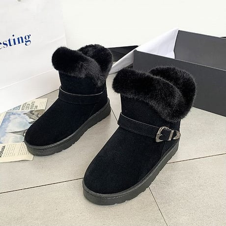 ムートンブーツ ベルト バックル 23.0～25.0cm 韓国ファッション レディース ファーブーツ 防寒 もこもこ 631123140141