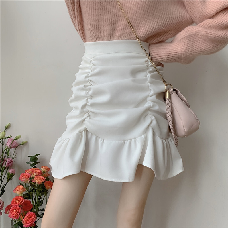 フィッシュテールスカート ギャザー ハイウエスト ミニスカート A