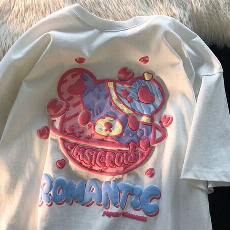 Tシャツ 半袖 クマちゃん ベアー プリント ビックサイズ 韓国ファッション レディース トップ 大きめ オーバーサイズ カジュアル ストリートファッション DTC-645684918459