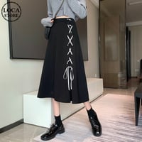 レースアップ フレアスカート ハイウエスト ロングスカート Aライン スカート レトロ 韓国ファッション レディース 大人可愛い ガーリー DTC-667437875861