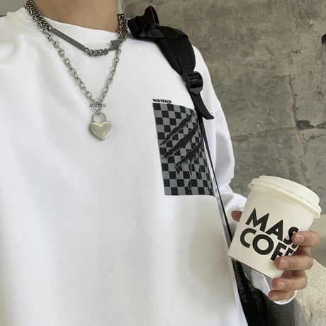 ユニセックス Tシャツ 長袖 モノトーンフラッグ柄 爪痕 オーバーサイズ 韓国ファッション メンズ レディース ロンT カジュアル ストリートファッション DTC-651649556386