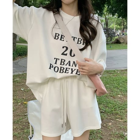 【3カラー】 セットアップ Tシャツ ショートパンツ 半袖 オーバーサイズ 上下セット レトロ 韓国ファッション レディース 大人可愛い ガーリー カジュアル DTC-678293085537