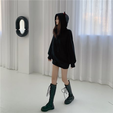 耳付き パーカー プルオーバー 裏起毛 長袖 オーバーサイズ ゆったり シンプル 韓国ファッション レディース カジュアル ストリート系 ガーリー DTC-655851967422