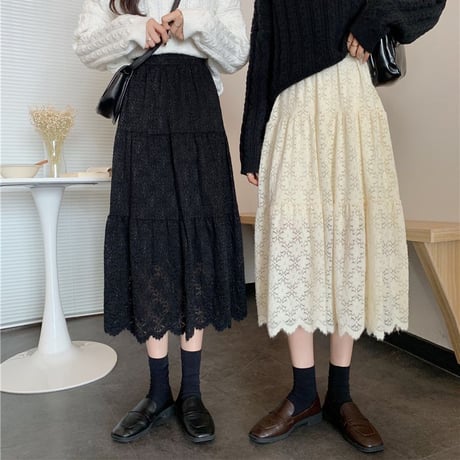 レース ベルベットスカート Aライン ハイウエスト 韓国ファッション レディース プリーツスカート ミドル丈 大人可愛い ガーリー DTC-631866327210