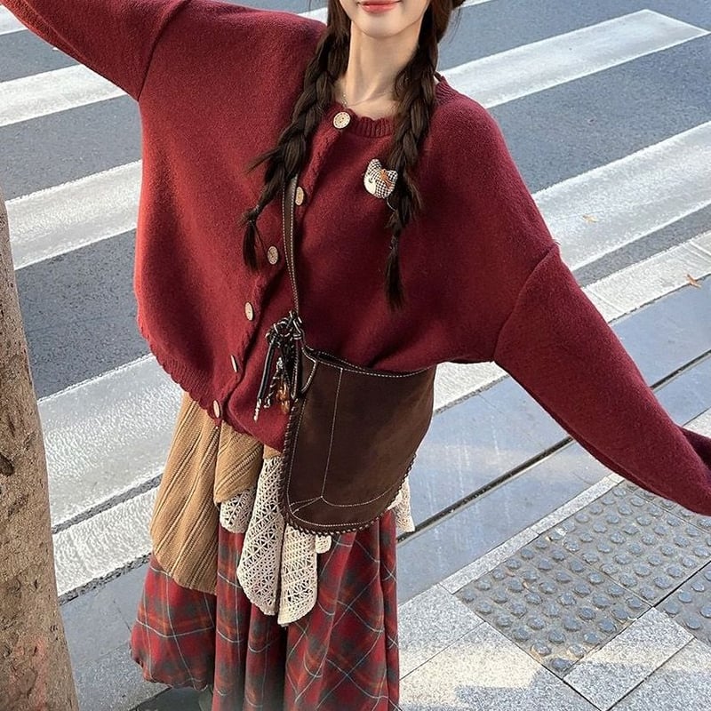 セットアップ カーディガン クマちゃん ロングスカート 不規則