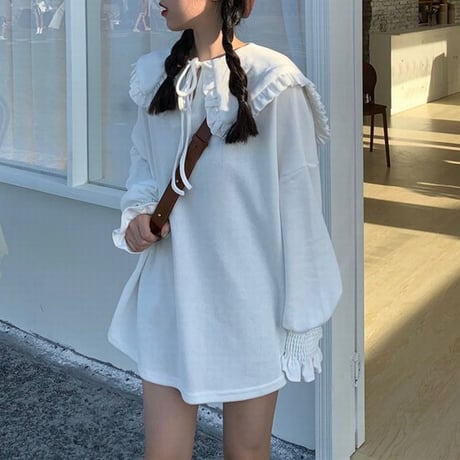 大きい襟 トップス トレーナー ブラウス 長袖 ルーズ レトロ 韓国ファッション レディース 大人可愛い ガーリー フェミニン DTC-654704055754