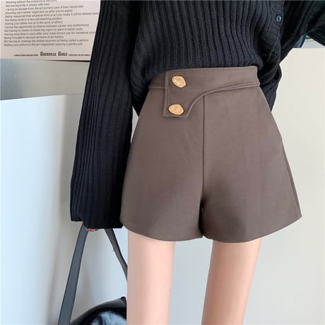 ショートパンツ ハイウエスト ボタン 韓国ファッション レディース ワイドレッグパンツ カジュアル 大人可愛い ガーリー DTC-631987259023