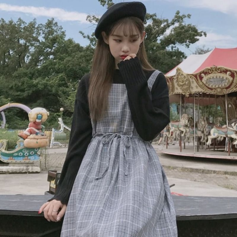 レディース ワンピース チェック柄 ジャンパースカート