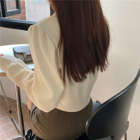 トップス 不規則デザイン ジップアップ スリムフィット 長袖 パフスリーブ ポロカラー レトロ 韓国ファッション レディース 大人可愛い ガーリー カジュアル DTCA-732391595269