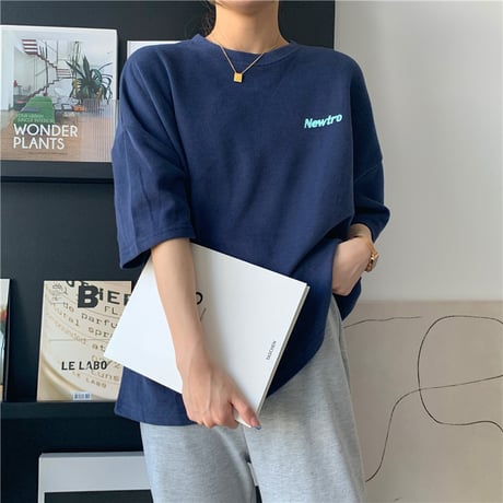 tシャツ ワンポイント バックプリント オーバーサイズ 半袖 ドロップショルダー クルーネック シンプル ルーズ レトロ 大人可愛い ガーリー カジュアル DTCA-645393552994