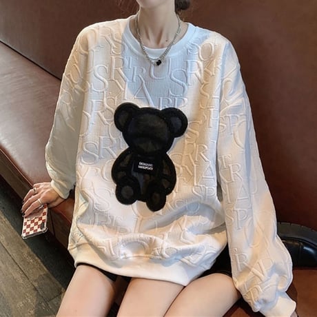 クマちゃん トレーナー ベアー オーバーサイズ 長袖 韓国ファッション レディース トップス ガーリー カジュアル ストリートファッション DTC-656631955825