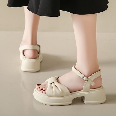 厚底サンダル 22.5～25.0cm アンクルストラップ サンダル オープントゥ 厚底 チャンキーヒール 美脚効果 脚長 トレンド 韓国ファッション レディース DTC-709419895936
