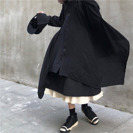 アシンメトリー ロングシャツ 長袖 ルーズ 韓国ファッション レディース シャツワンピース シャツ アシメ 不規則デザイン 暗黒系 ドルマンシャツ ガーリー DTC-601048675644