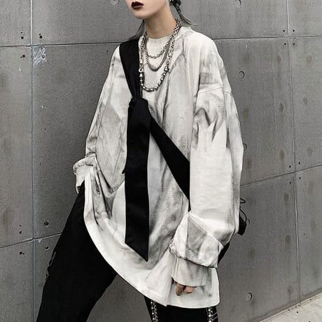 ユニセックス タイダイ染め Tシャツ 長袖 オーバーサイズ 韓国ファッション メンズ レディース ロンT ルーズ カジュアル ストリートファッション DTC-602359639624
