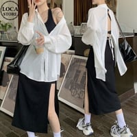 3点セット 単品購入可 ブラウス バックスリット タンクトップ スリットスカート オーバーサイズ クロップド丈 韓国ファッション レディース 大人可愛い ガーリー DTC-708715534467