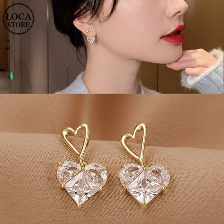 ピアス ハートモチーフ CZ 両耳 シルバー925 合金 アクセサリー DTC-639075262625