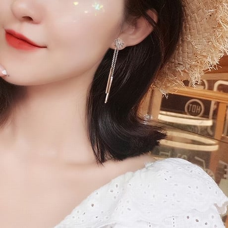 ピアス フラワー 花 チェーン 金属アレルギー対応 スタッドピアス アクセサリー チタンスチール316L DTC-573913280047
