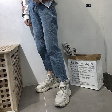 レディース 2カラー ダッドスニーカー 厚底スニーカー シューズ ラウンドヘッド 韓国ファッション (DCT-589452737987)