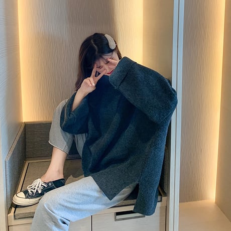 【選べる5カラー】セーター ボリューム袖 韓国ファッション レディース ニット ウール ラウンドネック シンプル ガーリー カジュアル (DTC-606691751341_02)