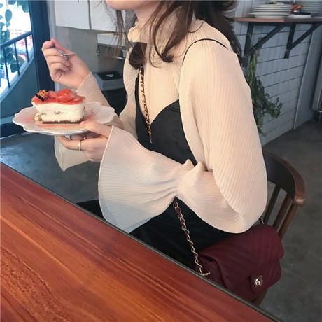 セットアップ キャミワンピース ＋ シフォンブラウス 韓国ファッション レディース キャミワンピ ブラウス レトロ シンプル ガーリー (DTC-600372836260)