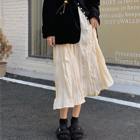 プリーツスカート ハイウエスト ロング丈 Aラインスカート フレアスカート ウエストゴム レトロ 韓国ファッション レディース 大人可愛い ガーリー フェミニン DTC-661833506858